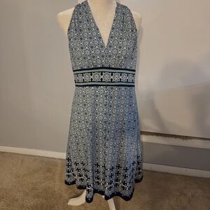 Max Studio Navy And Green Patterned Midi Dress